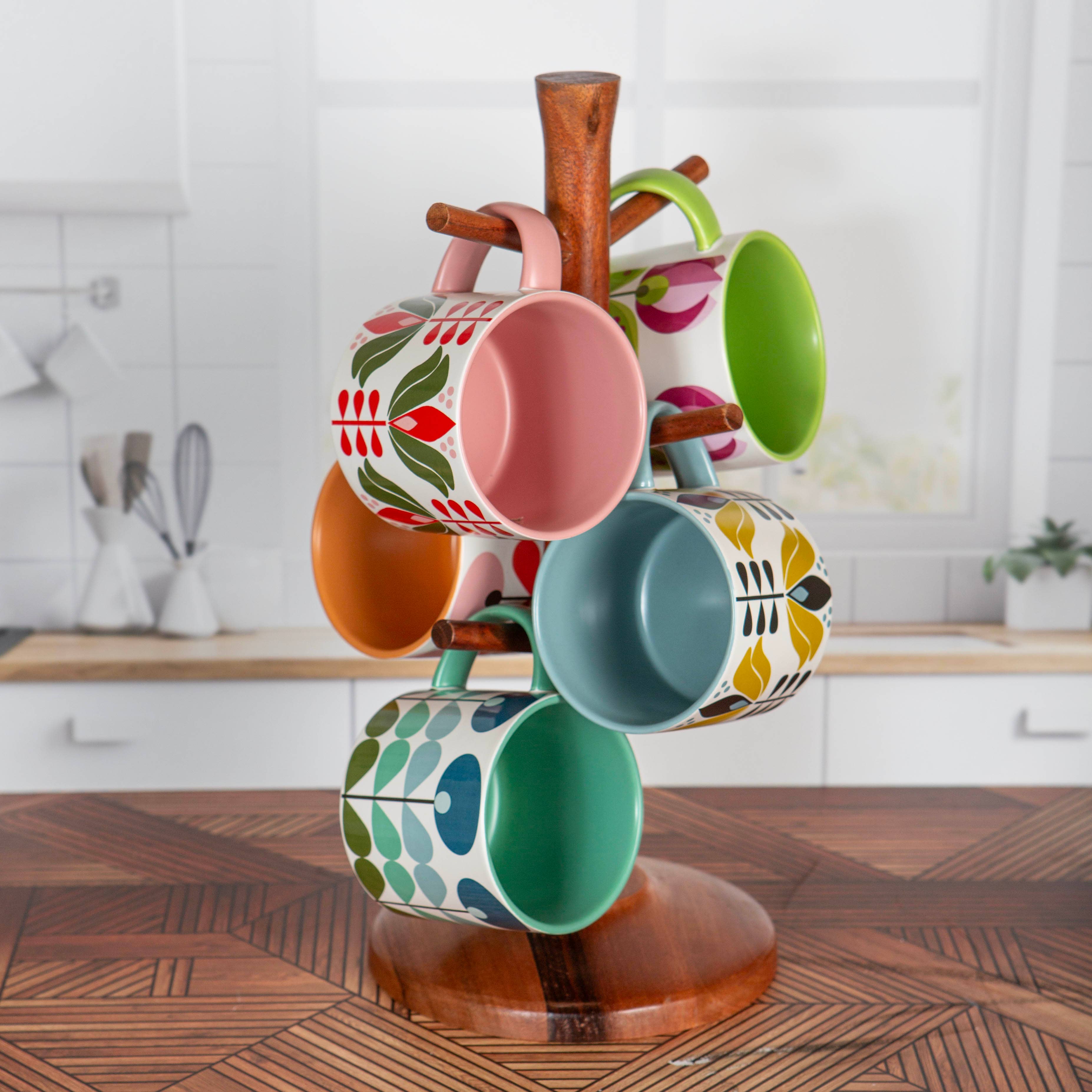 Coral Lily Flower Mid Century Stackable Matte Coffee Mug