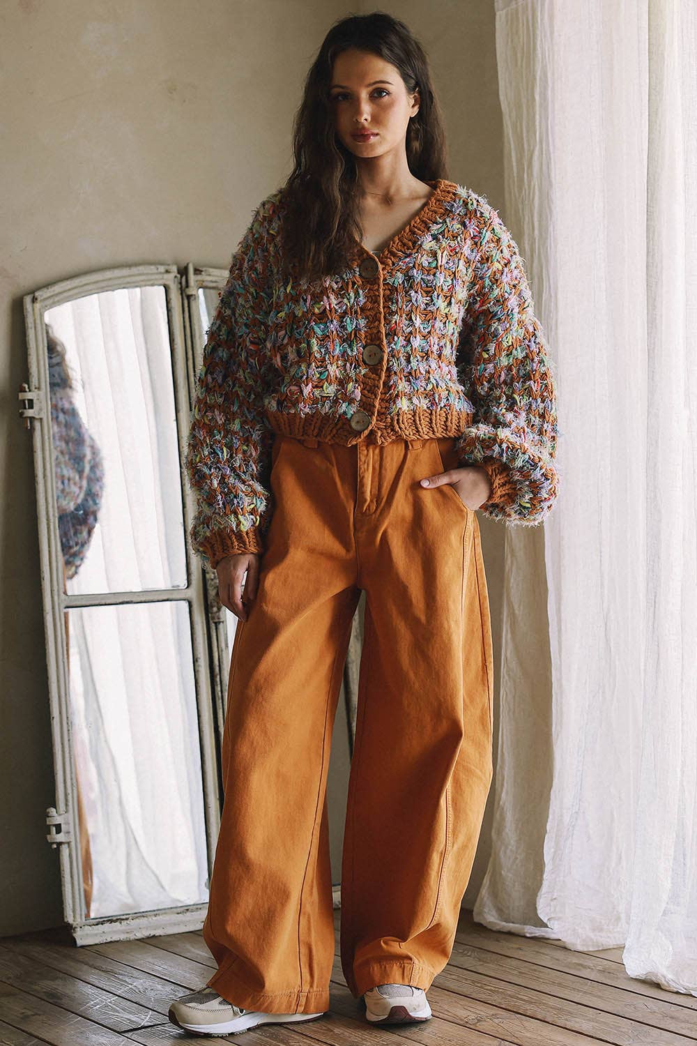 HAND KNIT MULTICOLOR  SWEATER CARDIGAN