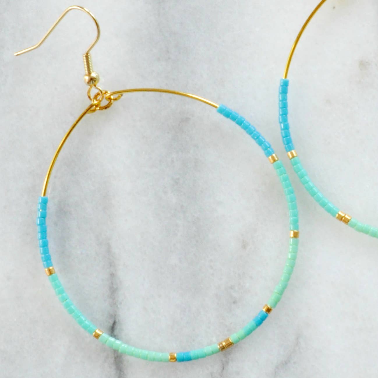 Large Gold Beaded Dangle Hoop Earrings
