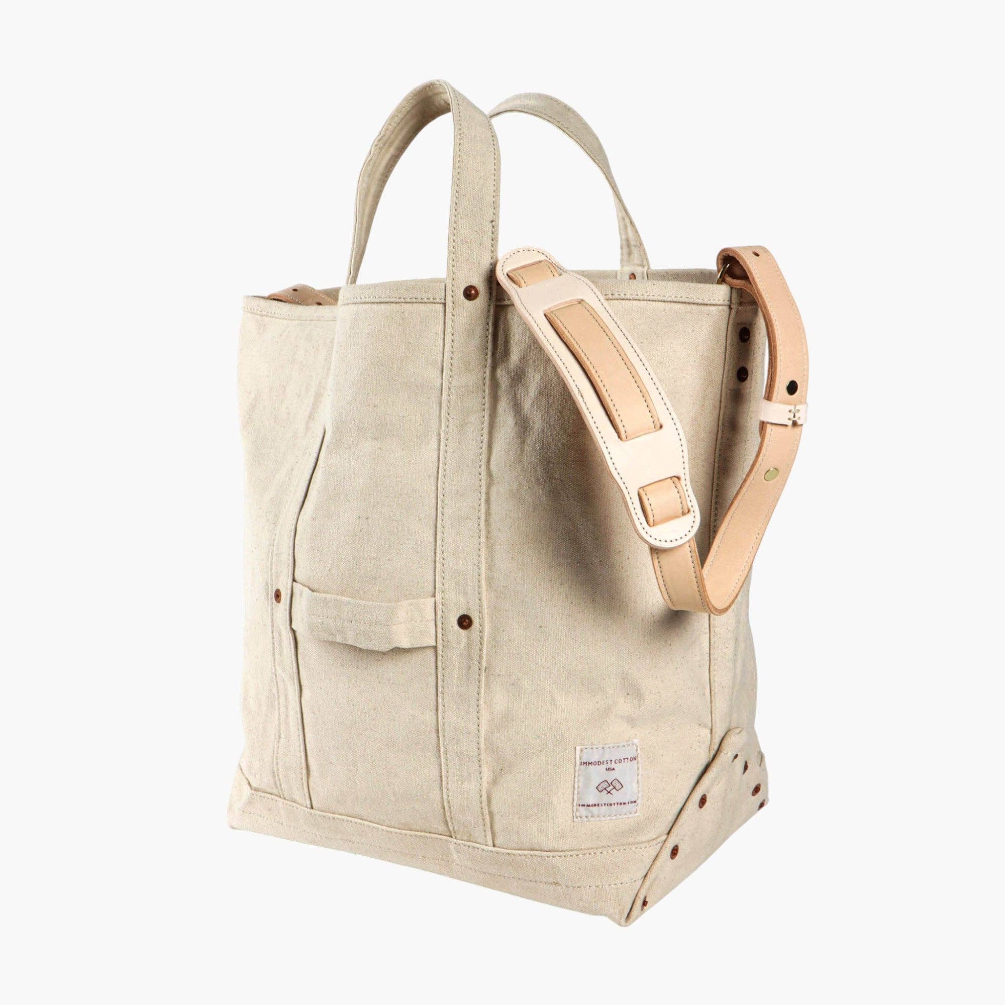Electrician Tote Strap | Undyed with sturdy natural canvas body and adjustable leather shoulder strap for versatile carrying.