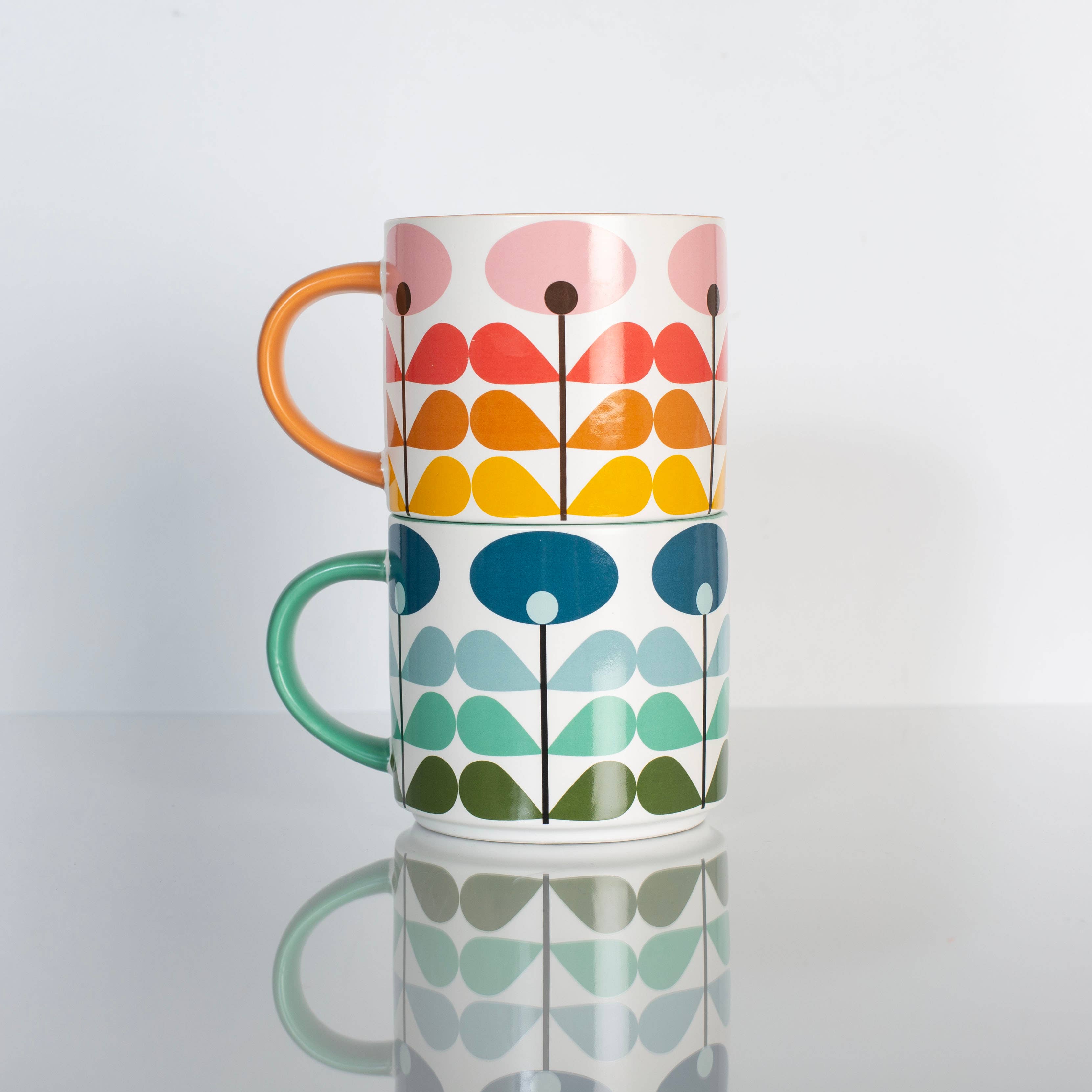 Pink Mid Century Modern Flower Stackable Matte Coffee Mug