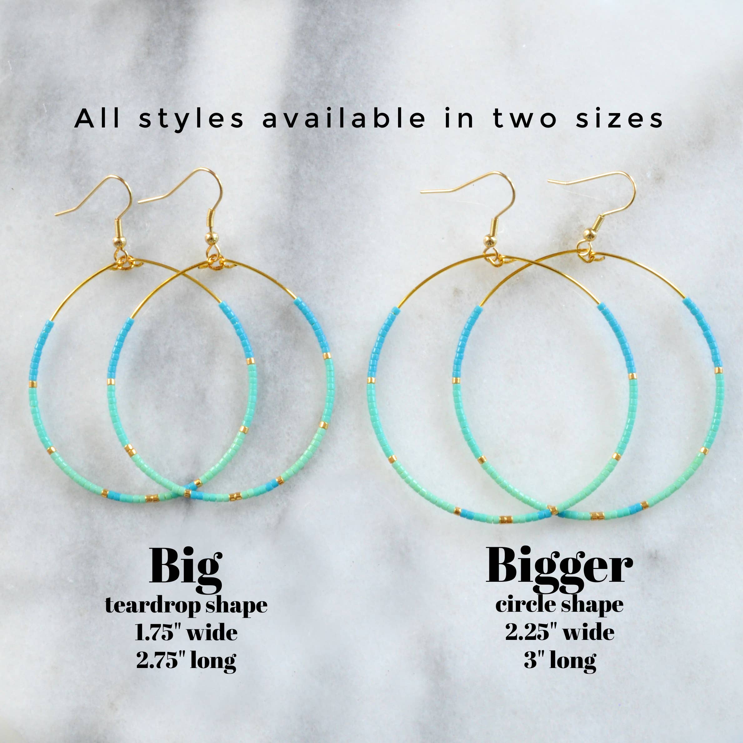 Large Gold Beaded Dangle Hoop Earrings