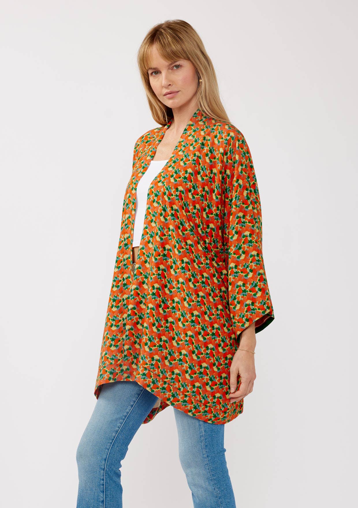 Floral Print Reversible Kimono Sleeve