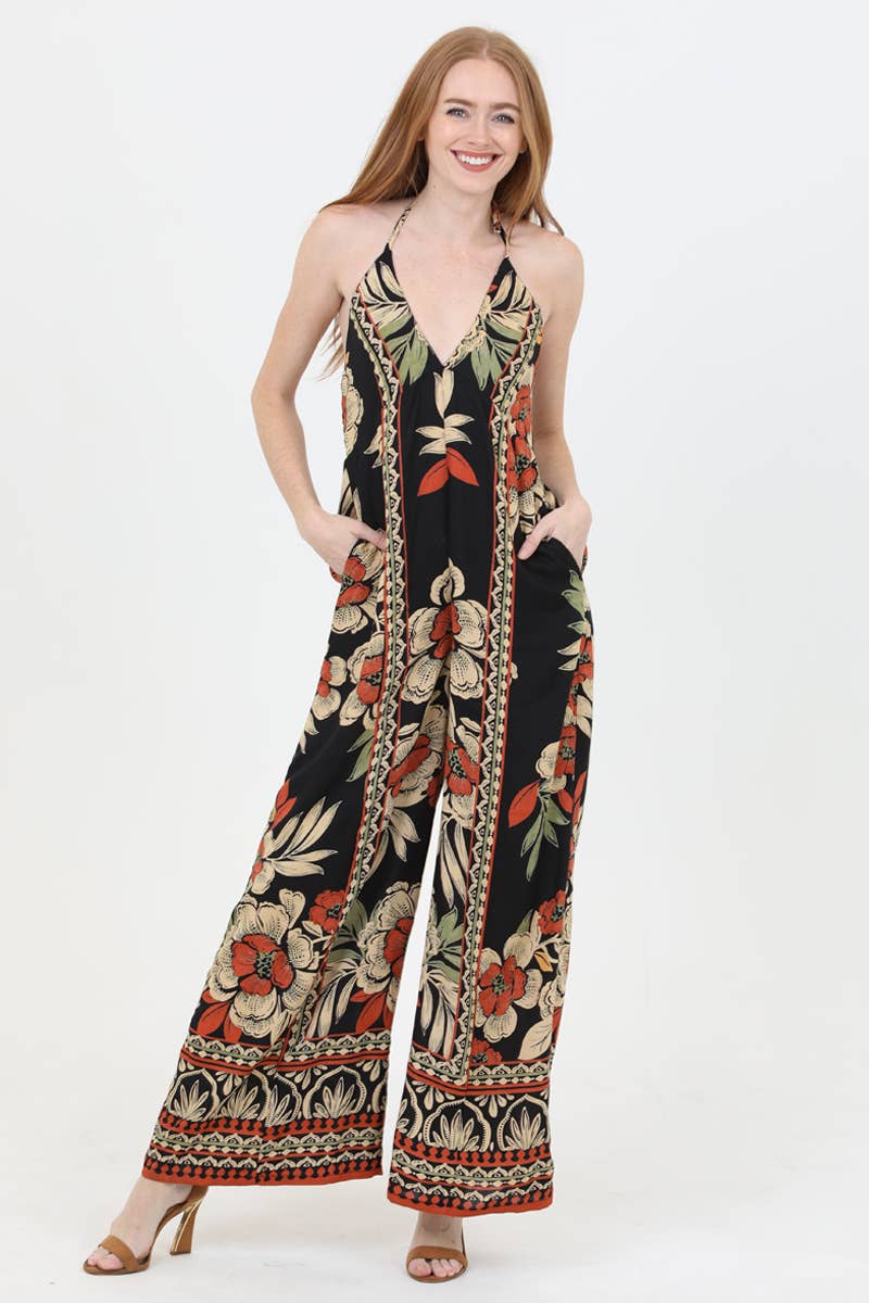 Midnight Bloom Halter Jumpsuit