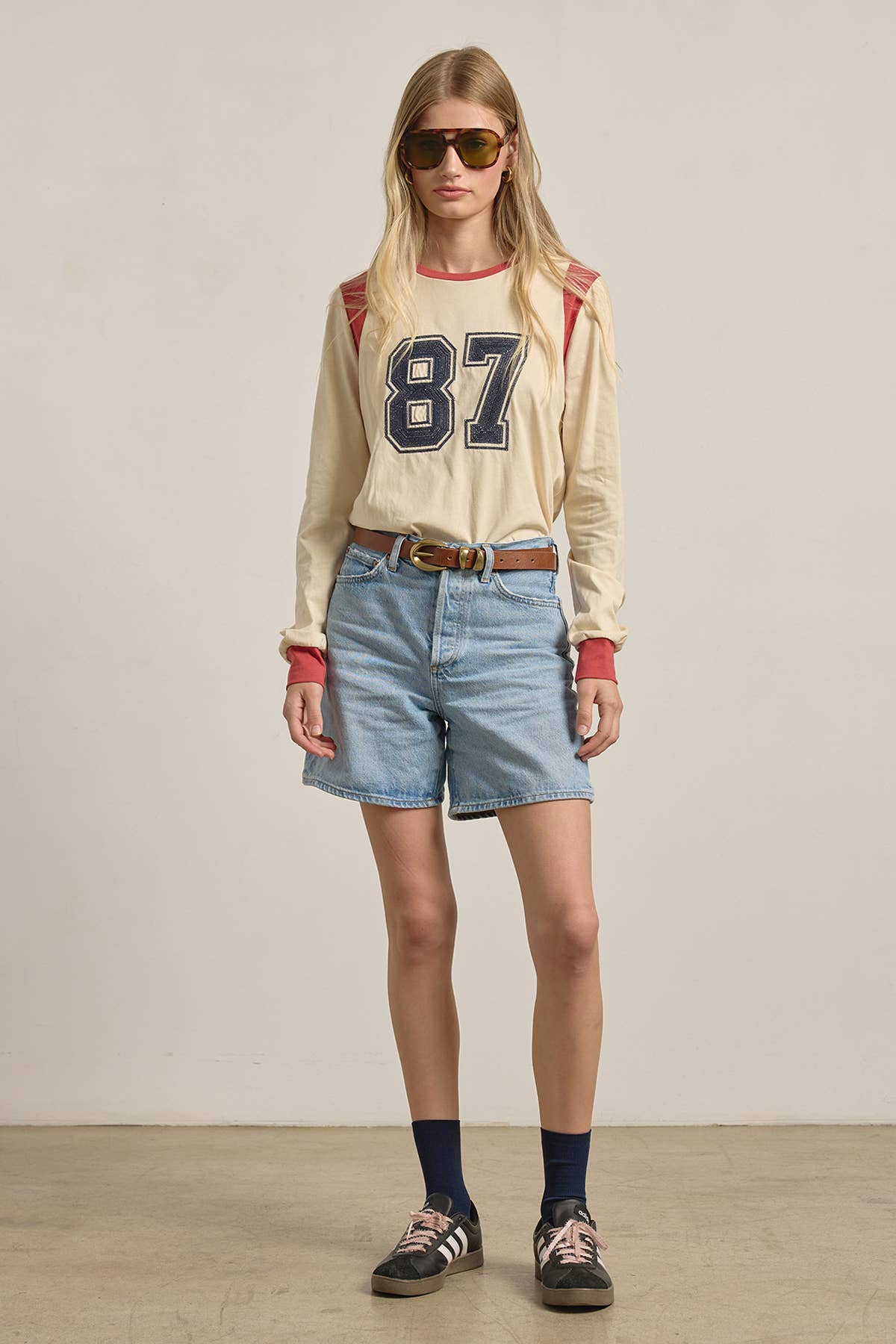 87 Embroidered Varsity Long Sleeve Top
